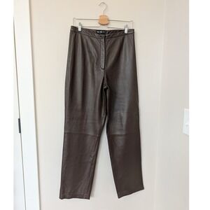 Vintage Brown Leather High Rise Pants Women's 12 Minimalist Straight Leg 90s